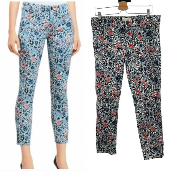 Tory Burch Emmy Ankle Skinny Jeans Blue Lake Kyoto Floral Print Size 31 - Picture 1 of 13